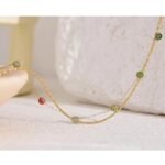 Bohemia Charm: Natural Stone Double Chain Stainless Steel Necklace – Waterproof Choker Jewelry for Women