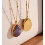 Fashion Charm Pendant: Water Drop Amethyst Green Aventurine Natural Stone Necklace - Stainless Steel Jewelry, Tarnish-Free