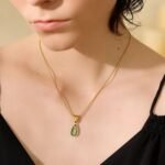 New Fashion Statement: Stylish Green Glass Crystal Water Drop Pendant Necklace for Women - 316L Stainless Steel Cast, Gold Color Jewelry