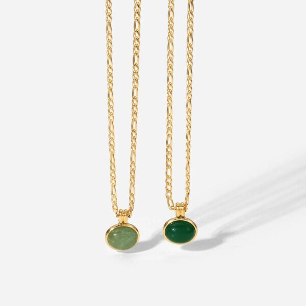 Chic Women's Necklace: Stainless Steel PVD 18K Gold-Plated Natural Green Jade Pendant