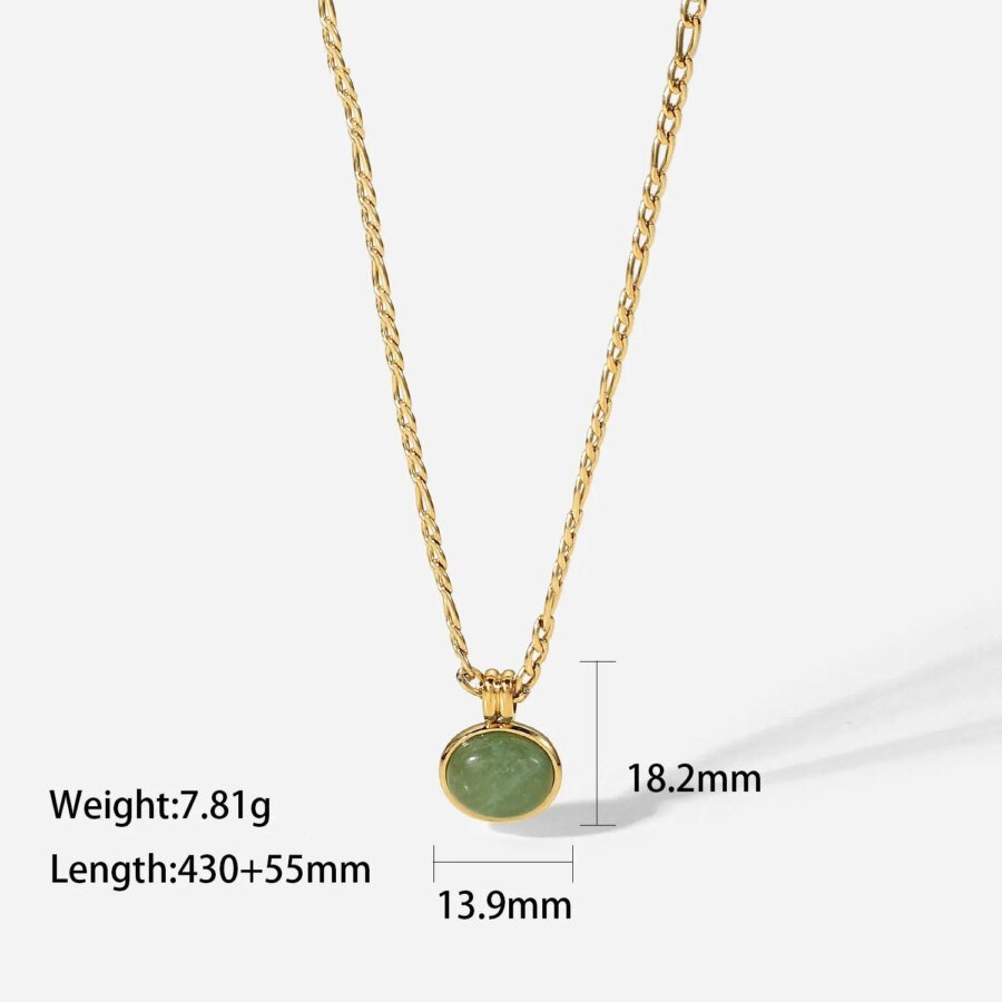 Chic Women's Necklace: Stainless Steel PVD 18K Gold-Plated Natural Green Jade Pendant