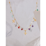 Chic Flower Drop Necklace: Colorful Waterproof Natural Stone on Stainless Steel Chain, Aesthetic Collar Jewelry for Women