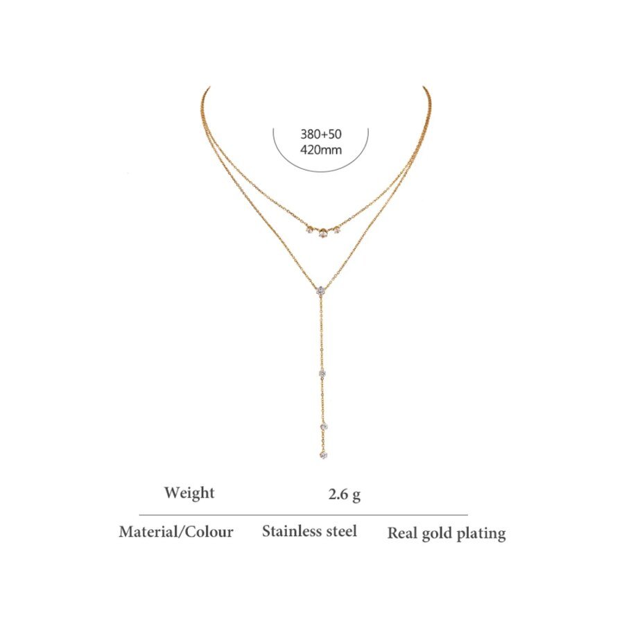 Elegant Cubic Zirconia Layered Long Pendant Necklace for Women - 18K Stainless Steel Chain Choker with Exquisite Bling, Perfect Accessories
