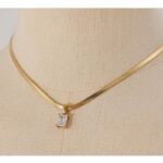 Trendy Golden Jewelry - Exquisite Geometric Square Cubic Zirconia Drop Snake Chain Collar Necklace, PVD Waterproof, Bulk Price