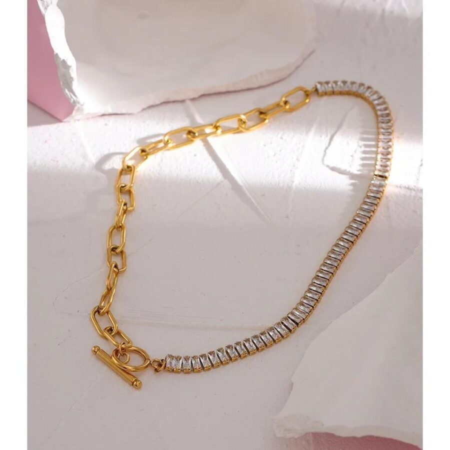 Exquisite Shiny Cubic Zirconia Collar Necklace - Waterproof Stainless Steel Metal Chain Accessories
