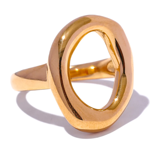 Golden Minimalist Ring - Creative Stainless Steel, Geometric Hollow Design, Trendy Textured, Waterproof 2023 Fashion Jewelry
