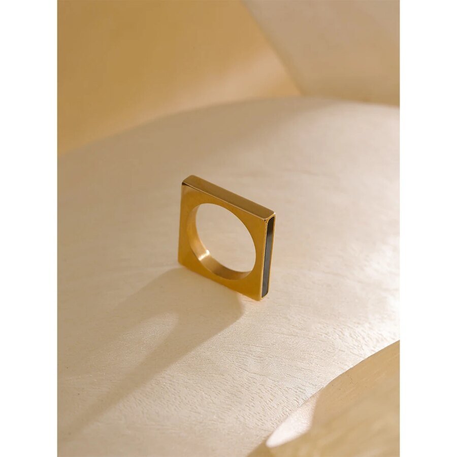 Minimalist Geometric Square Ring - Stainless Steel, Acrylic Fashion, Simple Temperament Occident Design, Jewelry for Women