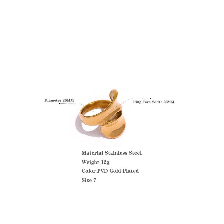 Unique Design Golden Statement Ring - Waterproof Stainless Steel, Fashion Charm, Trendy and Personalized Jewelry for Women