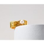 Trendy Vintage Ring - Imitation Pearls Stainless Steel Geometric Texture, 18K Gold Color, Personalized Charm Jewelry for Women