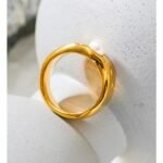 Trendy Vintage Ring - Imitation Pearls Stainless Steel Geometric Texture, 18K Gold Color, Personalized Charm Jewelry for Women