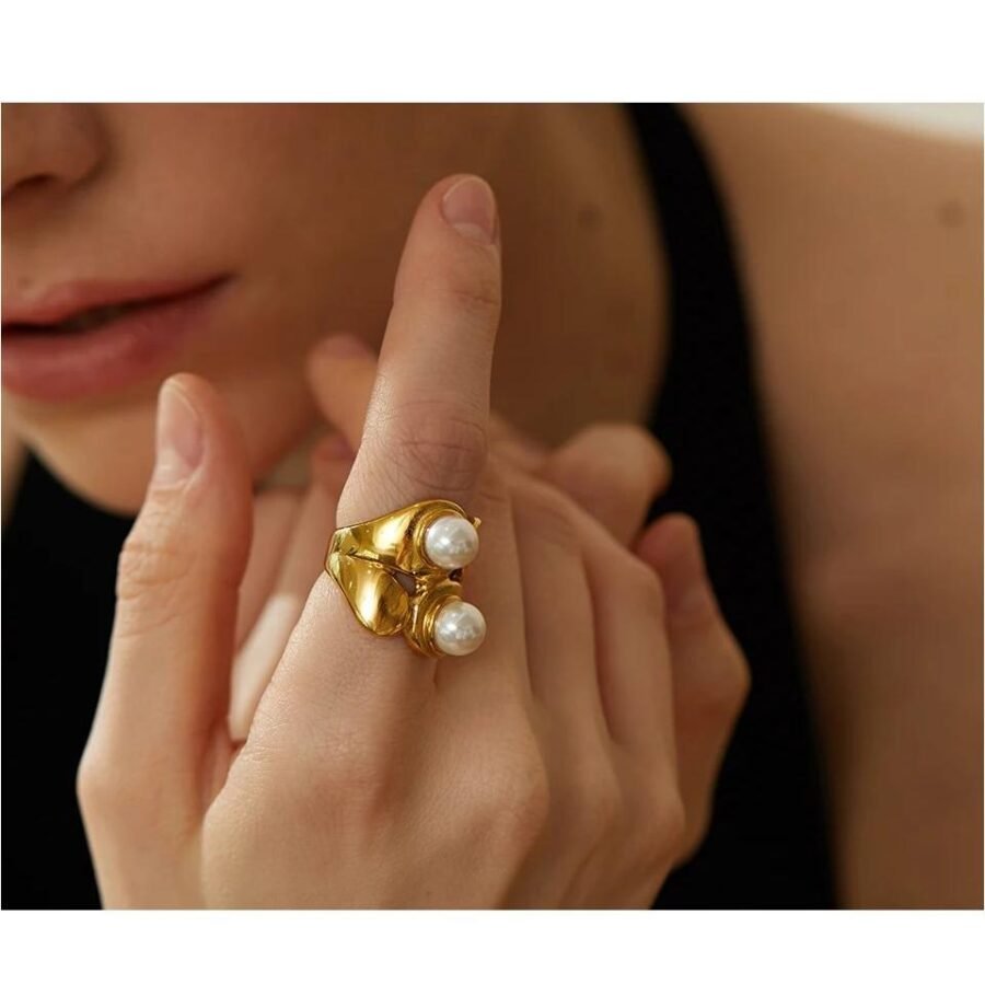 Charm Geometric Ring - New Unique Design, Shell Pearl, Stainless Steel Golden Cast, Personalized Texture Jewelry Gift for Women