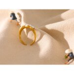 Trendy Open Ring – Chic Charm Imitation Pearls, Waterproof Metal Stainless Steel, New Fashion, 18K Gold Plated, Women’s Trend Jewelry
