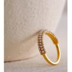 Romantic Fashion Ring - Elegant Imitation Pearls Stainless Steel Charm, Chic Design, 18K Gold Plated, Waterproof, Trendy Jewelry for Women