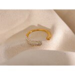 Delicate Geometric Open Ring - Luxury Shiny Cubic Zirconia, Stainless Steel, Delicate Gold Color, 18K PVD, Finger Jewelry for Women