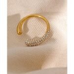 Delicate Geometric Open Ring - Luxury Shiny Cubic Zirconia, Stainless Steel, Delicate Gold Color, 18K PVD, Finger Jewelry for Women