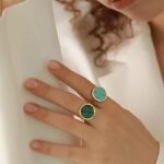 Adjustable Stone Ring - Turquoise, Malachite, Rhodochrosite Stone, Stainless Steel, Waterproof Design