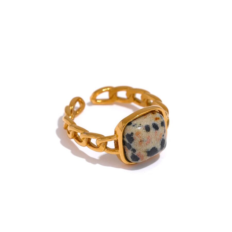 Vintage Tiger Ring - Stainless Steel, Natural Stone Open Design, 18K Gold PVD Plated, Fashionable Women's Jewelry
