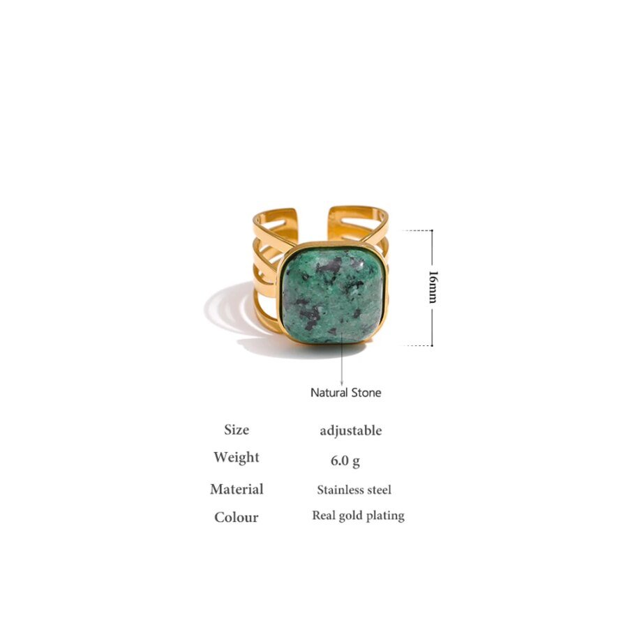 Charm in Green – African Turquoise Ring with Stainless Steel, Women’s Opening Finger Ring, and Metal Accent