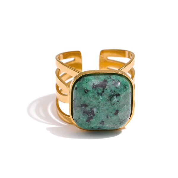 Charm in Green – African Turquoise Ring with Stainless Steel, Women’s Opening Finger Ring, and Metal Accent