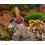 Boho Charm in Vintage Gold - Geometric PVD Gold Plated Stainless Steel Ring with Natural Stone, Waterproof Design for Women's Finger
