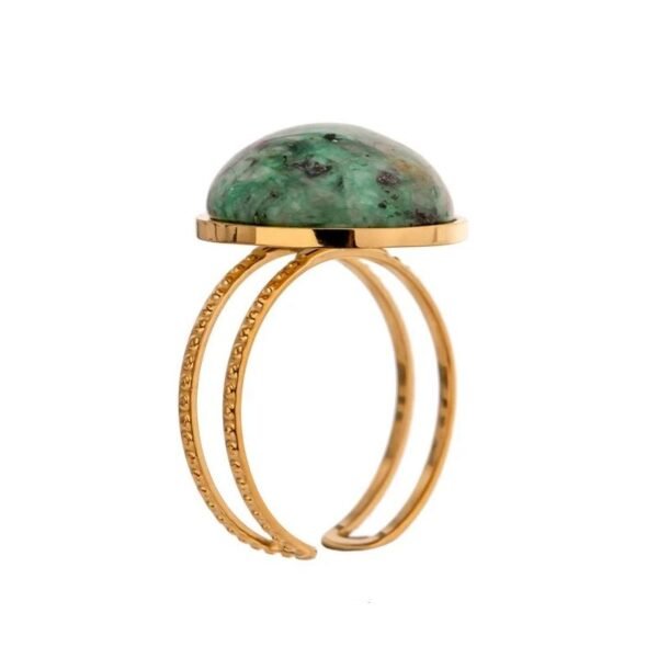 Statement in Green - Opening Rings with Temperament, Natural Stone, and Punk-inspired Stainless Steel for Women's Anillos Mujer Jewelry