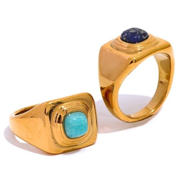 Exquisite Amazonian Elegance - Stainless Steel Wide Ring with Fashion Lapis Lazuli Stone for Unisex Lovers Couple's High-Quality Jewelry Gift