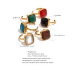 High-Quality Opulence - Square Open Ring with Colorful Opal and Natural Cat Eye Stone, Stainless Steel in Rust-Proof Gold Color for Finger Jewelry