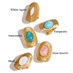 Bohemian Elegance - Adjustable Hyperbolic Ring with Stainless Steel and Natural Stone in Pink, Green, and Turquoise for Women's Big and Stylish Summer Jewelry