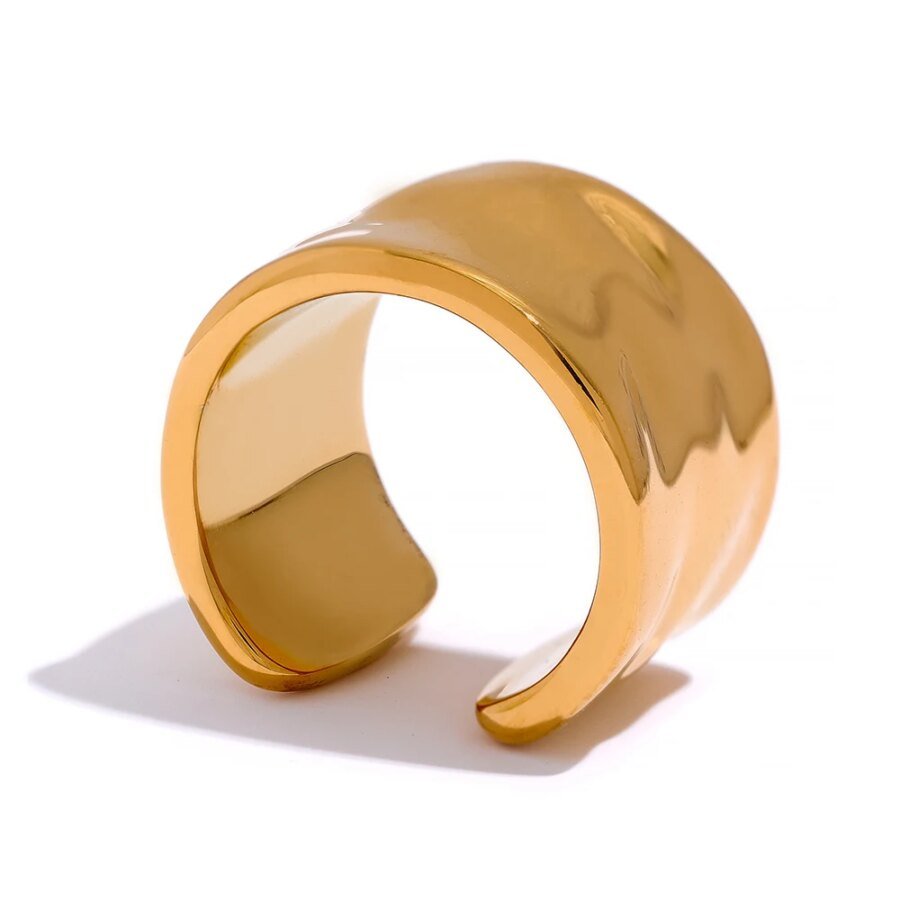 Elegance in Geometry - Top Quality Wide Stainless Steel Ring with 18K Gold Color, Waterproof Design, and Minimalist Statement Charm for Women's Fashion Jewelry