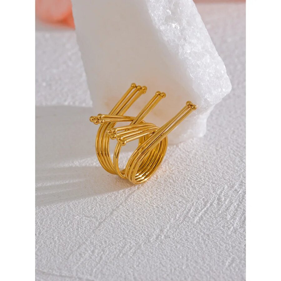 Exaggerated Charms Elegance - Unique Original Stainless Steel Gold Color Ring, 2023 Design, Colorfast, Popular for Party, and Personalized Jewelry for Women