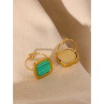 Chic Charm in Green - Tarnish-Free Stainless Steel Adjustable Ring with Texture, Square Acrylic, and 18k Gold Color for Women's Finger Jewelry, Inspired by France