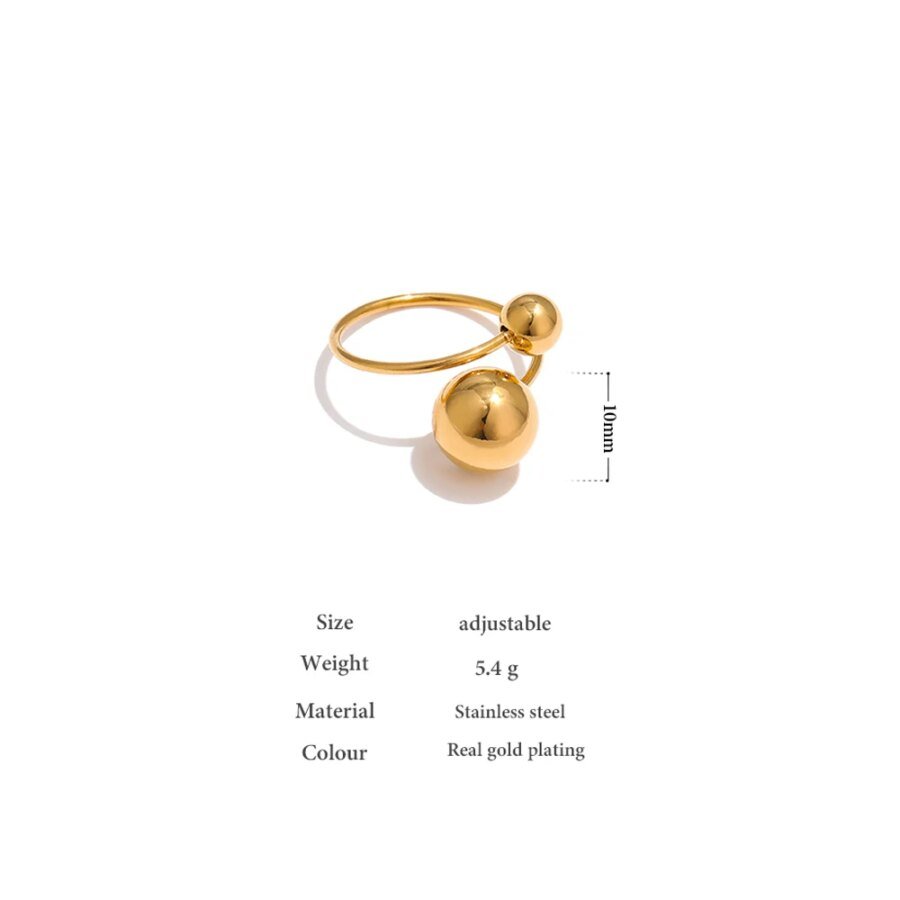 Trendy Ball Charm - Stainless Steel Adjustable Ring with Golden Metal Statement for Women's Fashionable Finger Jewelry