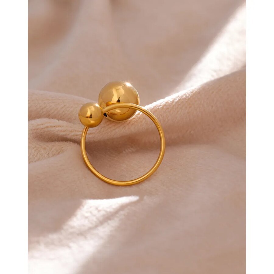 Trendy Ball Charm - Stainless Steel Adjustable Ring with Golden Metal Statement for Women's Fashionable Finger Jewelry