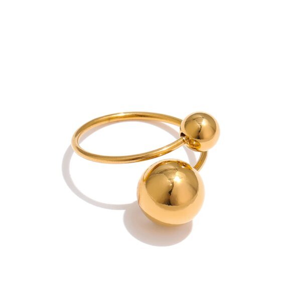 Trendy Ball Charm - Stainless Steel Adjustable Ring with Golden Metal Statement for Women's Fashionable Finger Jewelry