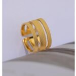 Minimalist Gold Geometry - Statement Stainless Steel Opening Ring with 18K Plated Metal, Ideal for Women's Engagement, Party Gift