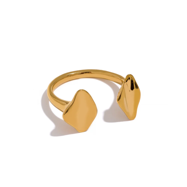 Chic Minimalism in Gold - Size 7 Stainless Steel Geometric Waterproof Ring with PVD 18k Gold Color Plated Metal, Charm Jewelry for Women