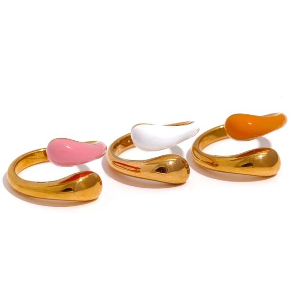 Sweet Elegance in Summer - Stainless Steel Gold Color PVD Plated Ring with Pink and Orange Enamel for Women's Minimalist and Stylish Jewelry, Anillo