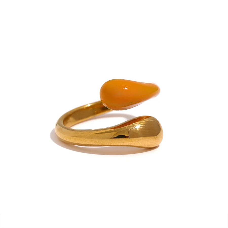 Sweet Elegance in Summer - Stainless Steel Gold Color PVD Plated Ring with Pink and Orange Enamel for Women's Minimalist and Stylish Jewelry, Anillo