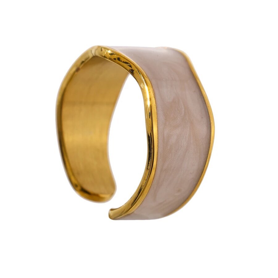 Chic Geometric Elegance - New Trendy Enamel Ring for Women, 18K Stainless Steel Jewelry Perfect for Wedding and Bijoux