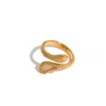 Chic Snake Charm – Waterproof Stainless Steel Gold Color Ring with Statement Texture for Women’s Trendy Fashion, Animal-inspired Jewelry