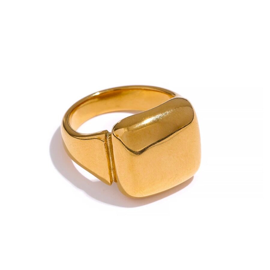 Minimalist Elegance – Stainless Steel Gold Plated Charm Rings with Square Geometric, Minimalist Metal Texture, and Waterproof Design for Fashion Jewelry