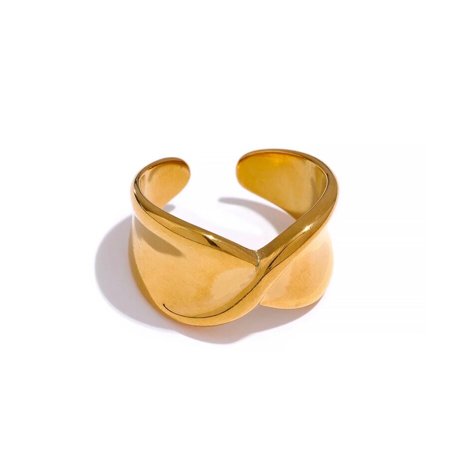 Minimalist Elegance – Stainless Steel Gold Plated Charm Rings with Square Geometric, Minimalist Metal Texture, and Waterproof Design for Fashion Jewelry