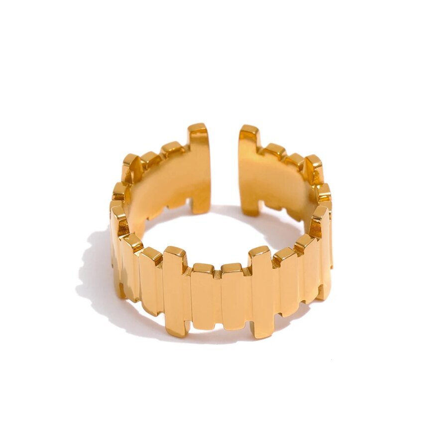 Golden Geometric Minimalism – 316L Stainless Steel Irregular Opening Ring, Minimalist Style, and Golden Metal Accent