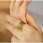 Trendy Elegance - Metal Braided Cast Stainless Steel Open Overlap Ring with Wide Gold Color Plating, Fashionable and Waterproof Jewelry for Women