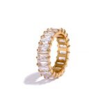 Colorful Elegance - Delicate Bling Cubic Zirconia Stainless Steel Gold Color Ring for Women with Waterproof Cast and Textured Fashion Jewelry