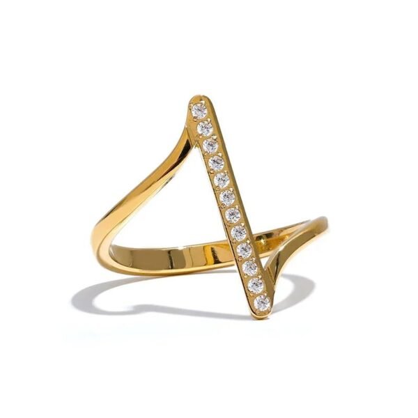 Chic Elegance - Stylish Unique Stainless Steel Geometric Twisted CZ Ring with Delicate Shiny Cubic Zirconia, Minimalist Daily Charm Jewelry