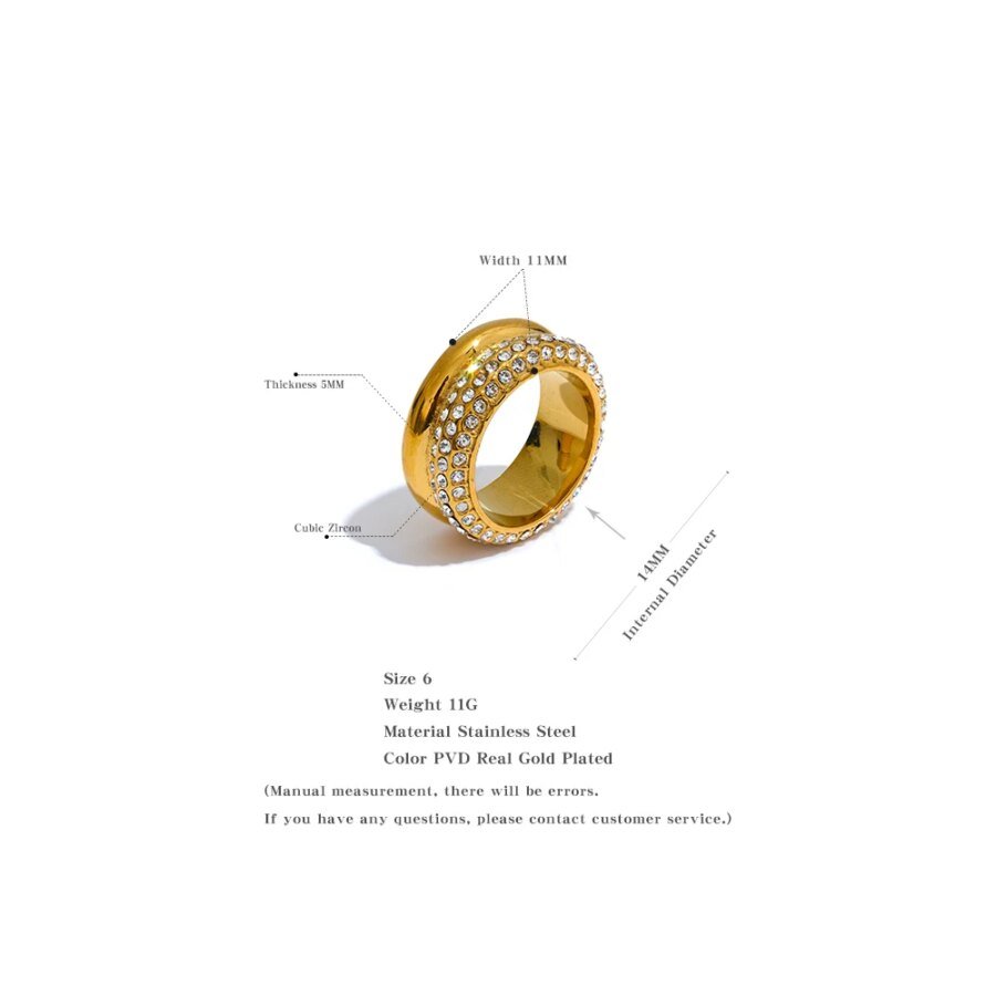 Elegant Shimmer – 316L Stainless Steel Round Gold Color Ring with High-Quality Shiny Cubic Zirconia, 18K PVD, Temperament Finger Jewelry, Perfect for Party Gift