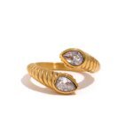 Serpentine Charm - Cubic Zirconia Metal Stainless Steel Waterproof Snake Fashion Gold Color Ring for Women, Stylish Jewelry, Ideal Bijoux Gift