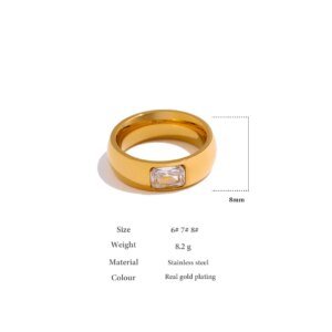 Elegance Unveiled - Stainless Steel Wedding Ring with Exquisite Cubic Zirconia Jewelry, 18K Plated Metal, and Gold Color Accent