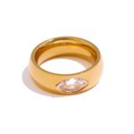 Elegance Unveiled - Stainless Steel Wedding Ring with Exquisite Cubic Zirconia Jewelry, 18K Plated Metal, and Gold Color Accent
